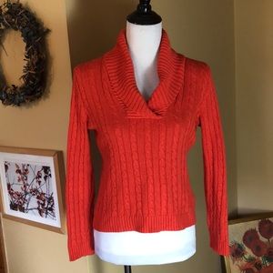 Ralph Lauren Size XS FALL Cashmere & Silk Blend Deep Orange CableKnit Funnelnecm